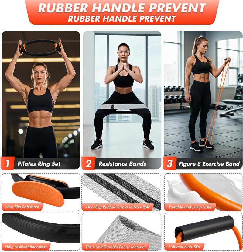 UZTUGG Pilates Equipment Kit at Home for Women, 4-in-1 Workout Essential Set with Pilates Ring, Fabric Resistance Bands, Figure 8 Resistance Band, Pilates Ball–Full Body Toning, Yoga & Stretching - Image 5